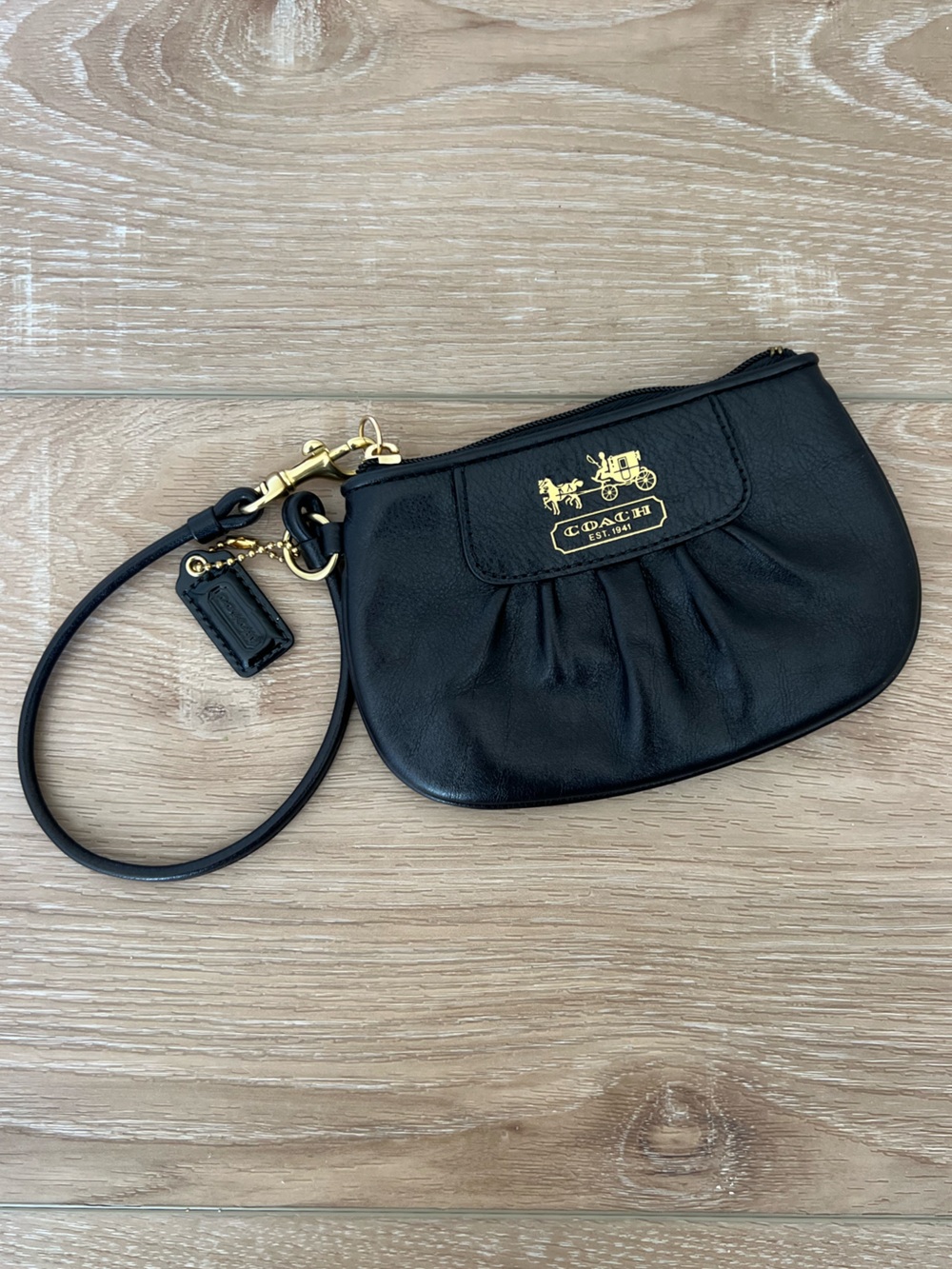 COACH Black Leather Wristlet with Gold Hardware Like New!